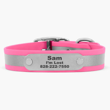 Personalized name plate on collar waterproof reflective collar